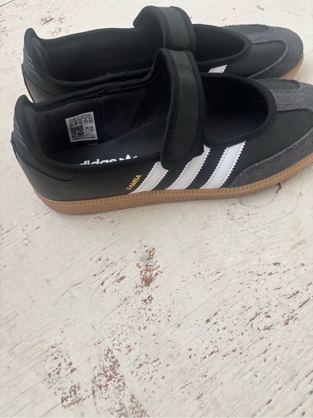 adidas Black and White Mary Jane Flats with Velcro Strap - Picture 3 of 8